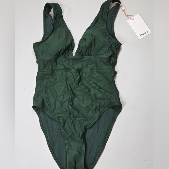 NWT QUINCE Italian Plunge One-Piece Swimsuit  Regular Palm - Picture 3 of 13